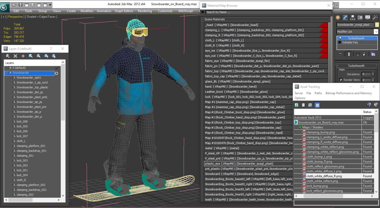 3D model Snowboarder on Board