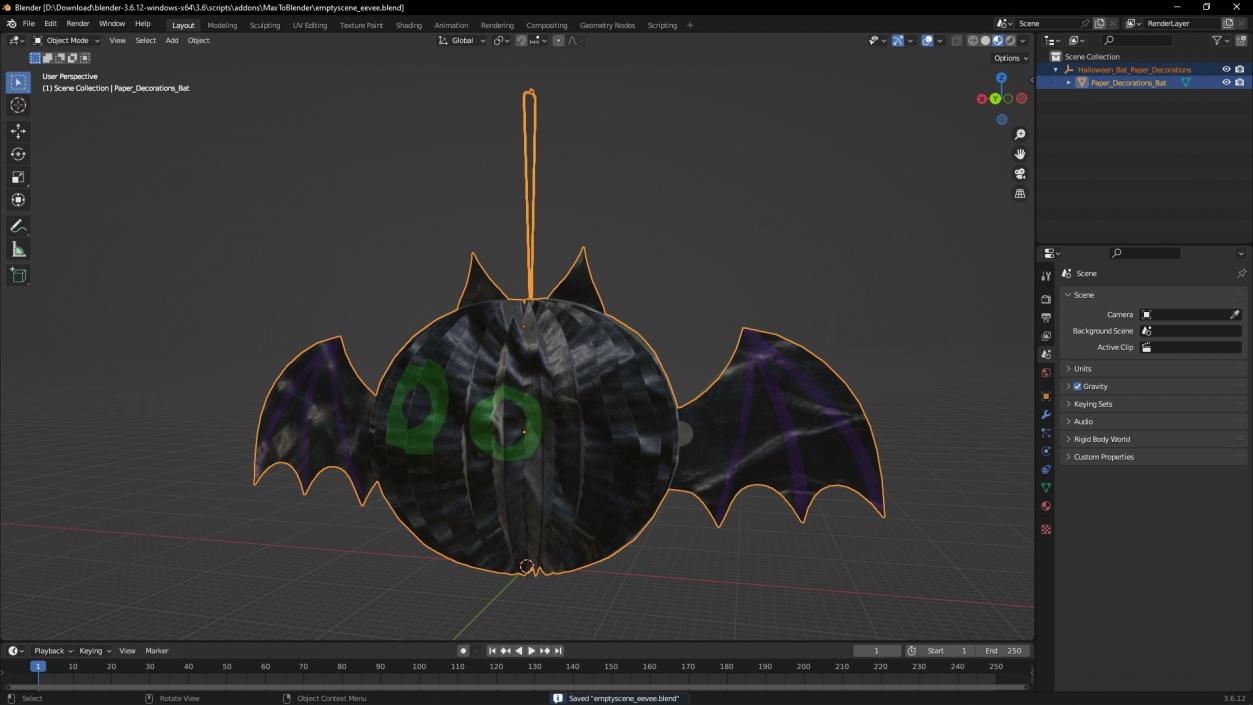 3D Halloween Bat Paper Decorations 2 model