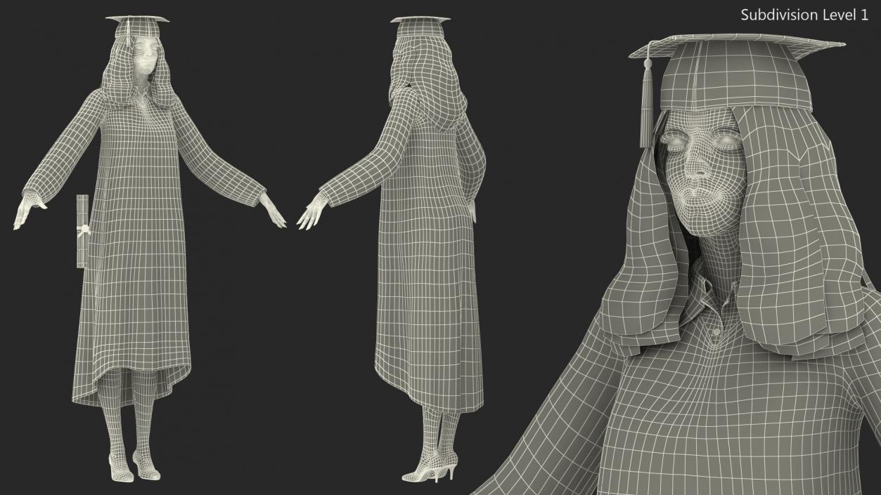 3D model Female Graduate Student Rigged