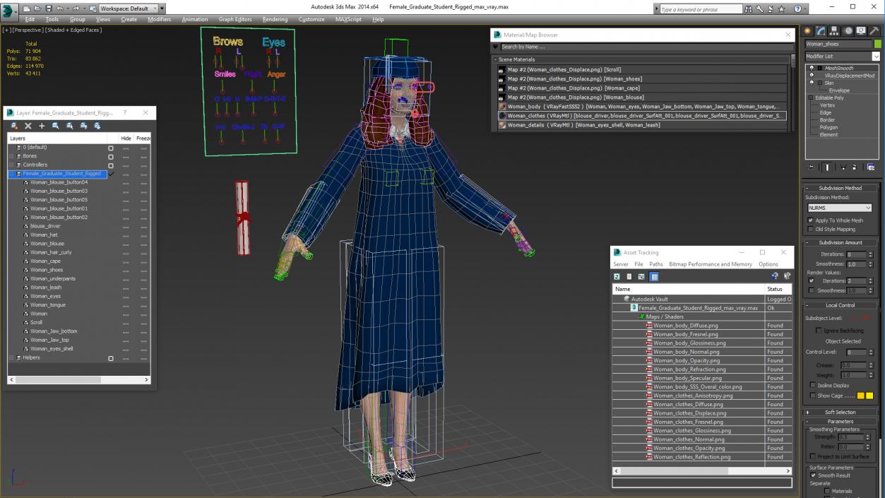 3D model Female Graduate Student Rigged