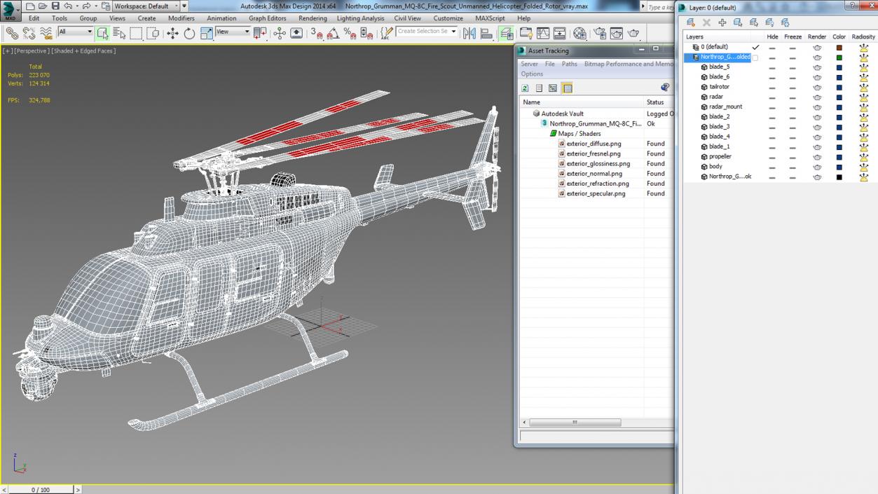 3D Northrop Grumman MQ-8C Fire Scout Unmanned Helicopter Folded Rotor