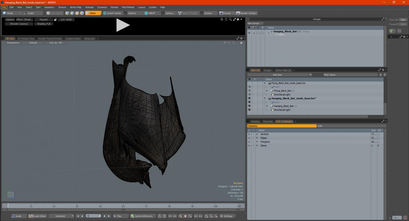 Hanging Black Bat 3D