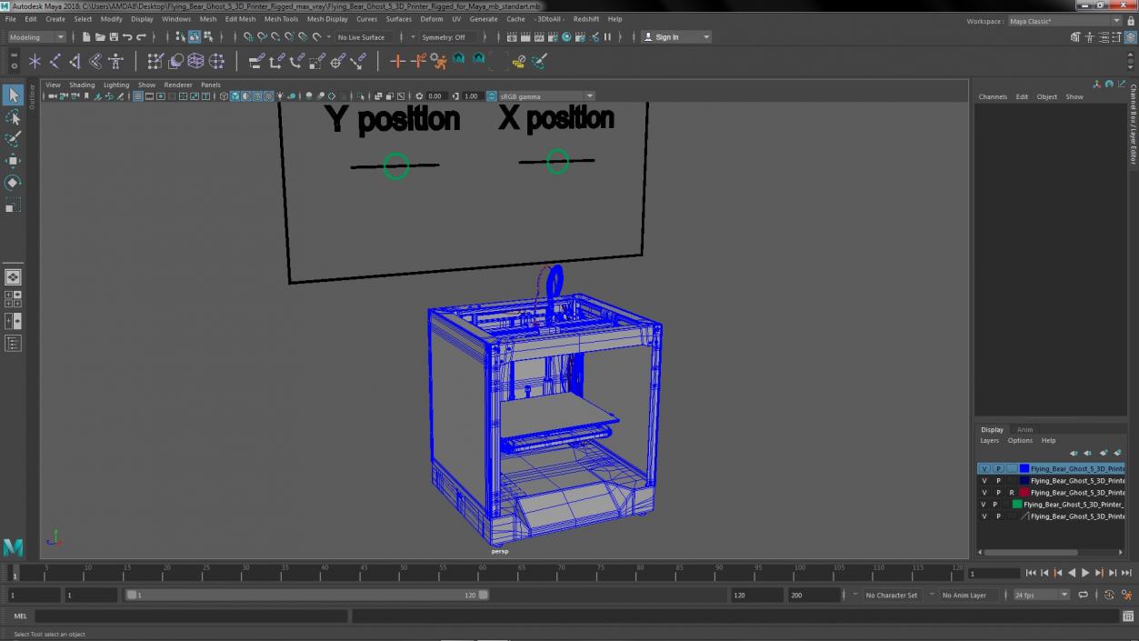 3D Flying Bear Ghost 5 3D Printer Rigged for Maya