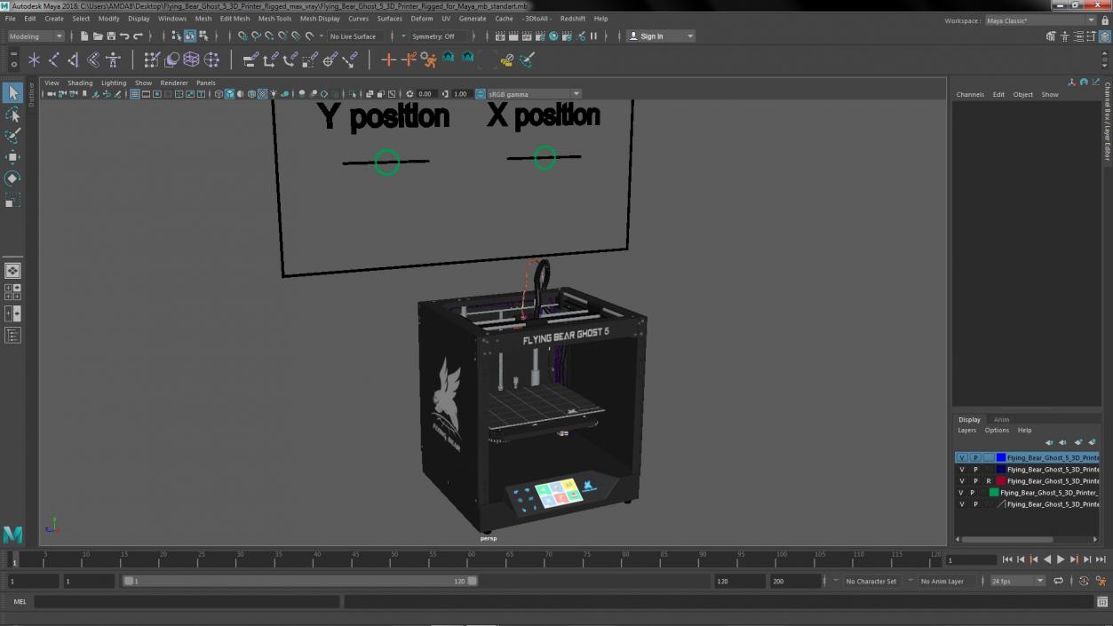 3D Flying Bear Ghost 5 3D Printer Rigged for Maya