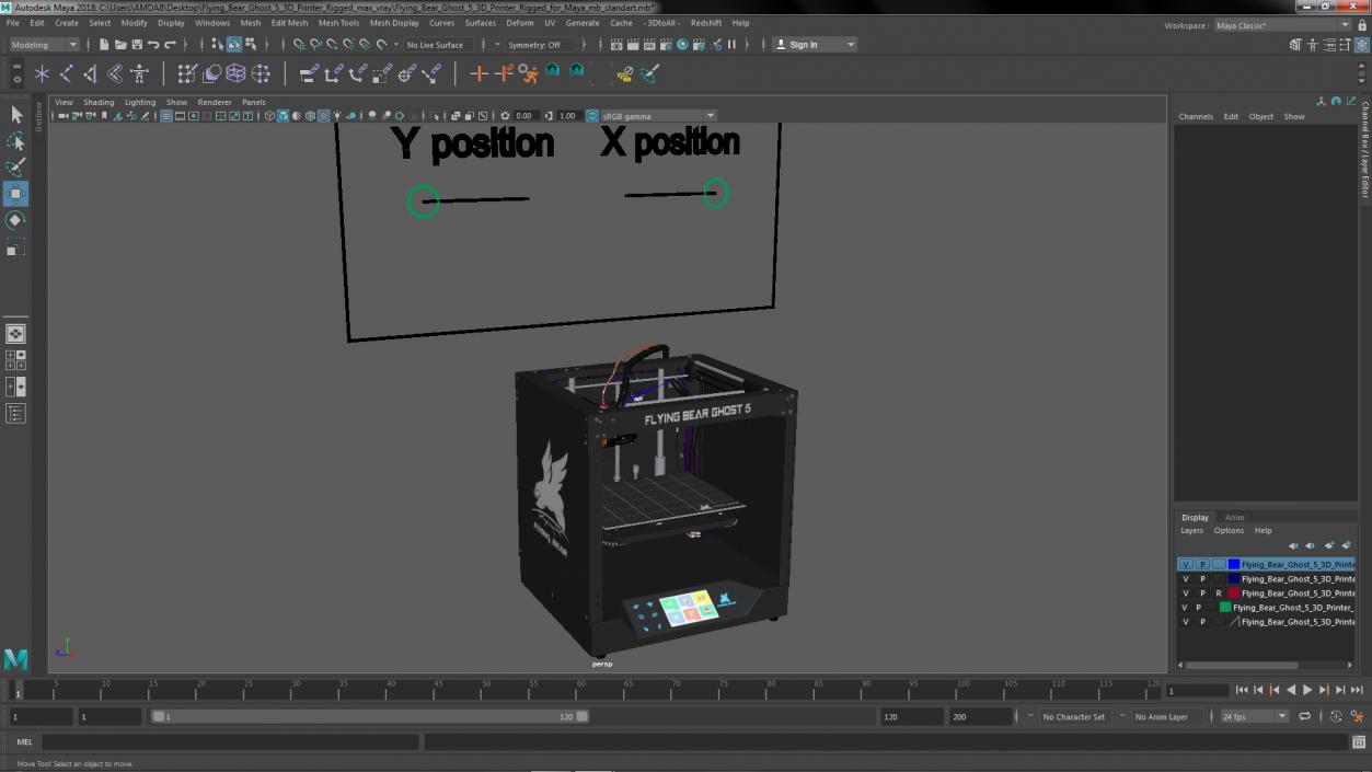 3D Flying Bear Ghost 5 3D Printer Rigged for Maya