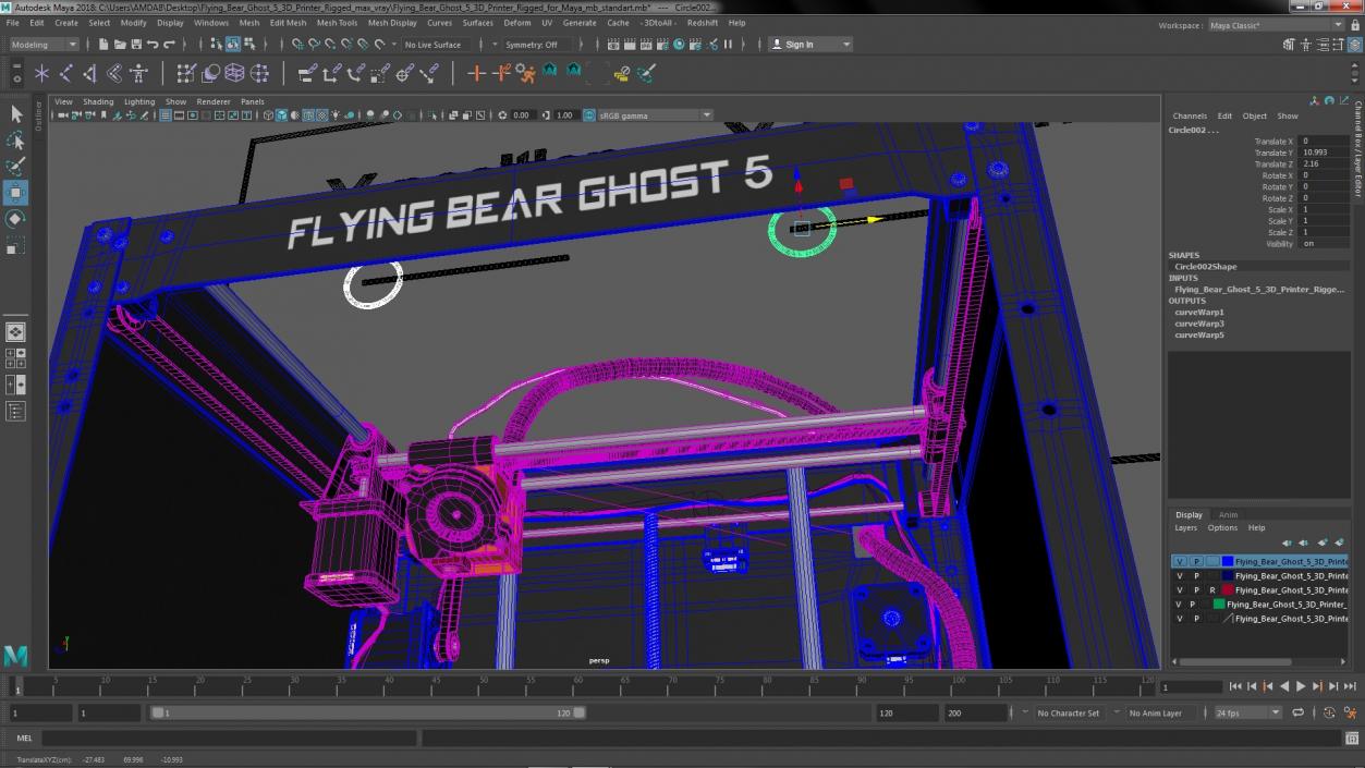 3D Flying Bear Ghost 5 3D Printer Rigged for Maya