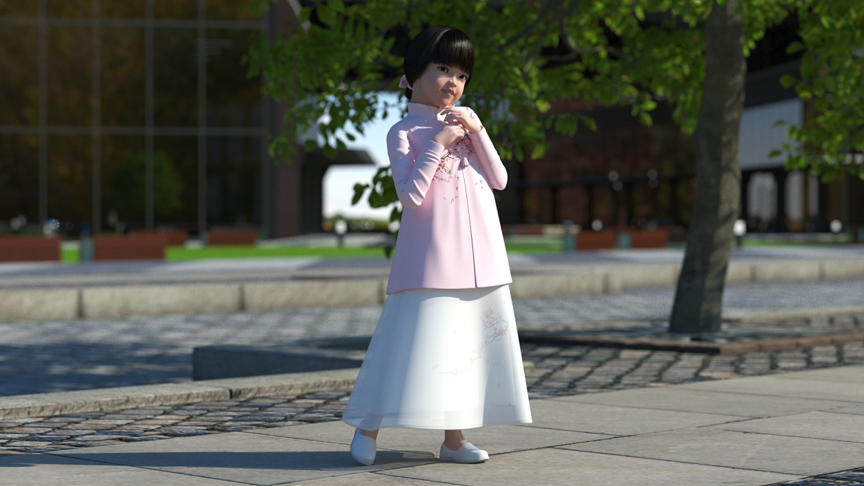 3D Child Girl from Asia in National Costume Rigged for Maya 2 model