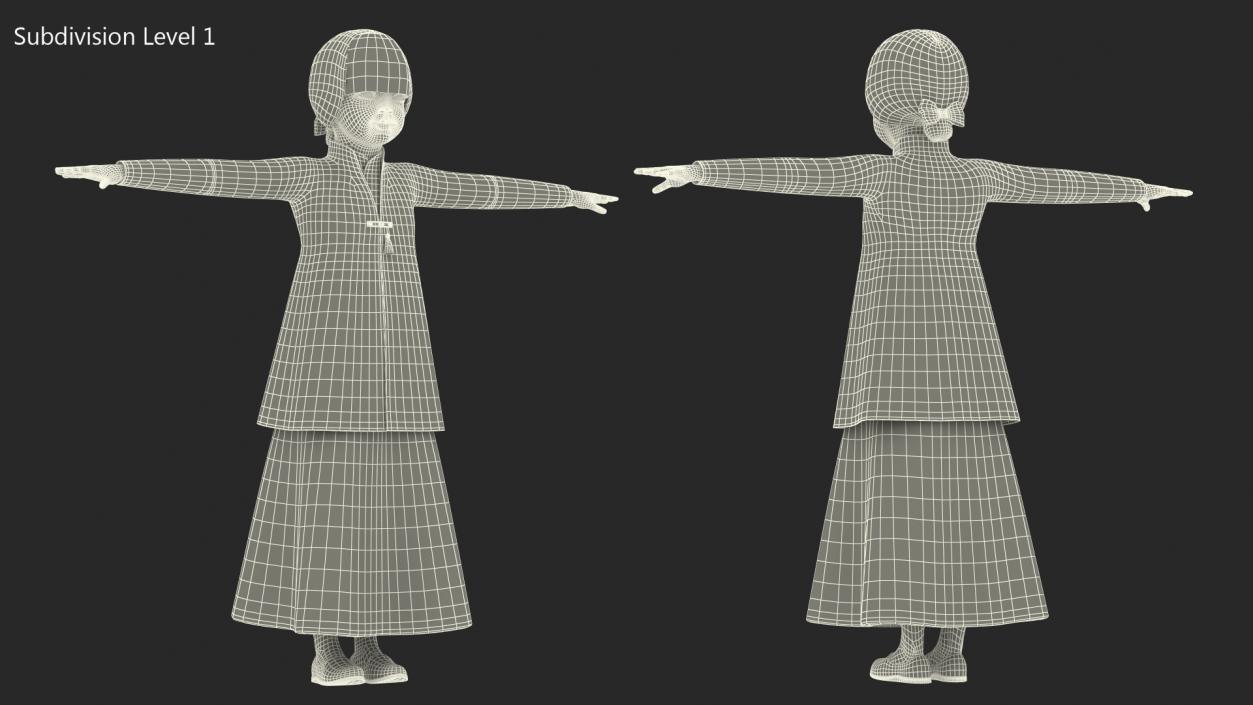 3D Child Girl from Asia in National Costume Rigged for Maya 2 model