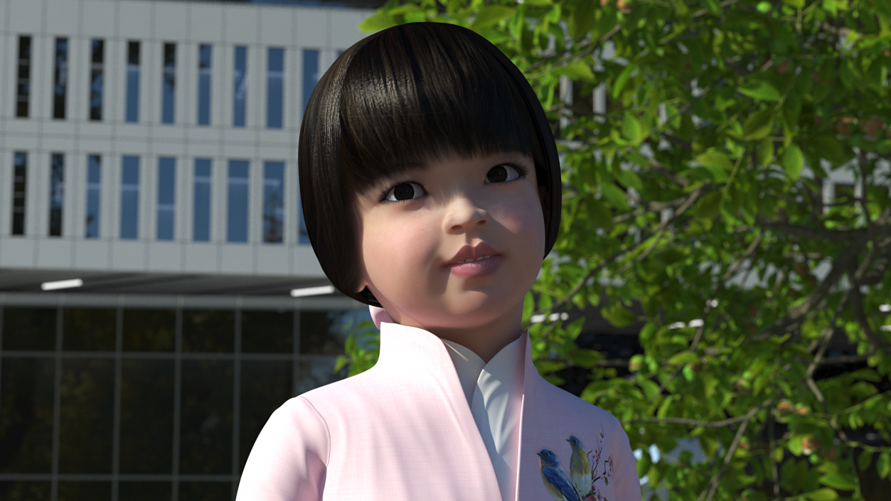 3D Child Girl from Asia in National Costume Rigged for Maya 2 model