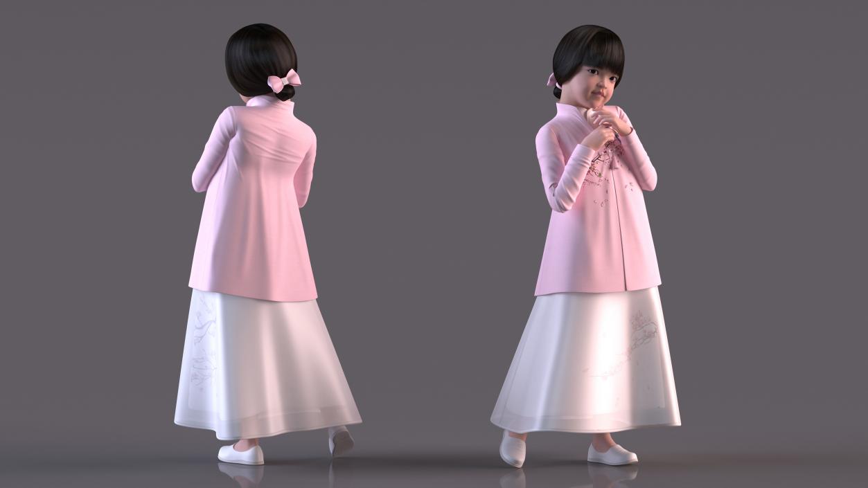 3D Child Girl from Asia in National Costume Rigged for Maya 2 model