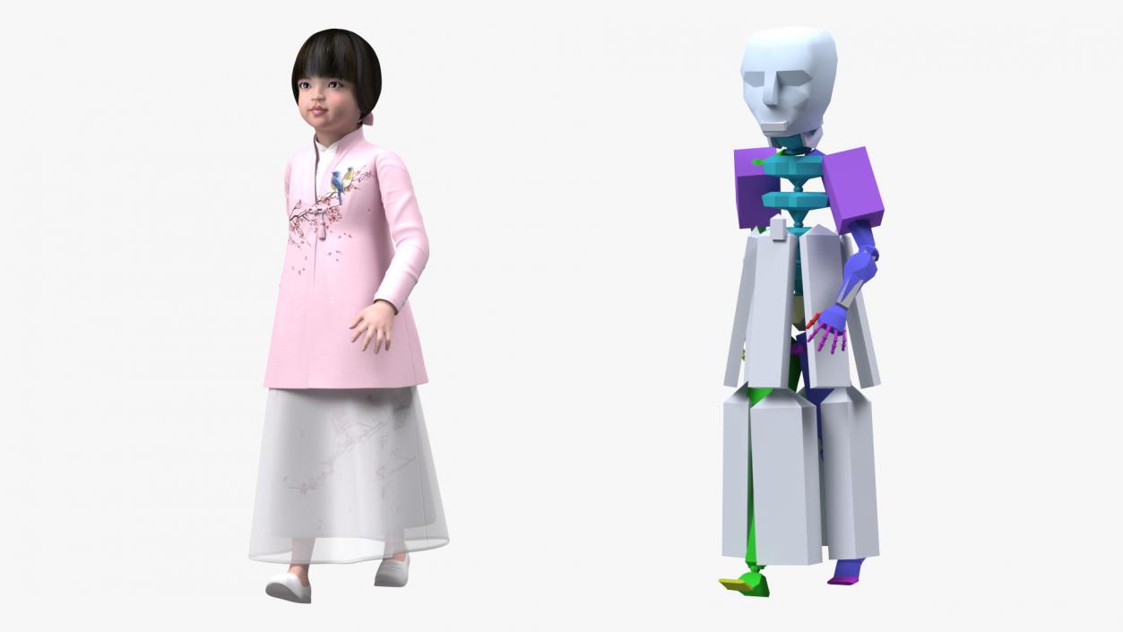 3D Child Girl from Asia in National Costume Rigged for Maya 2 model