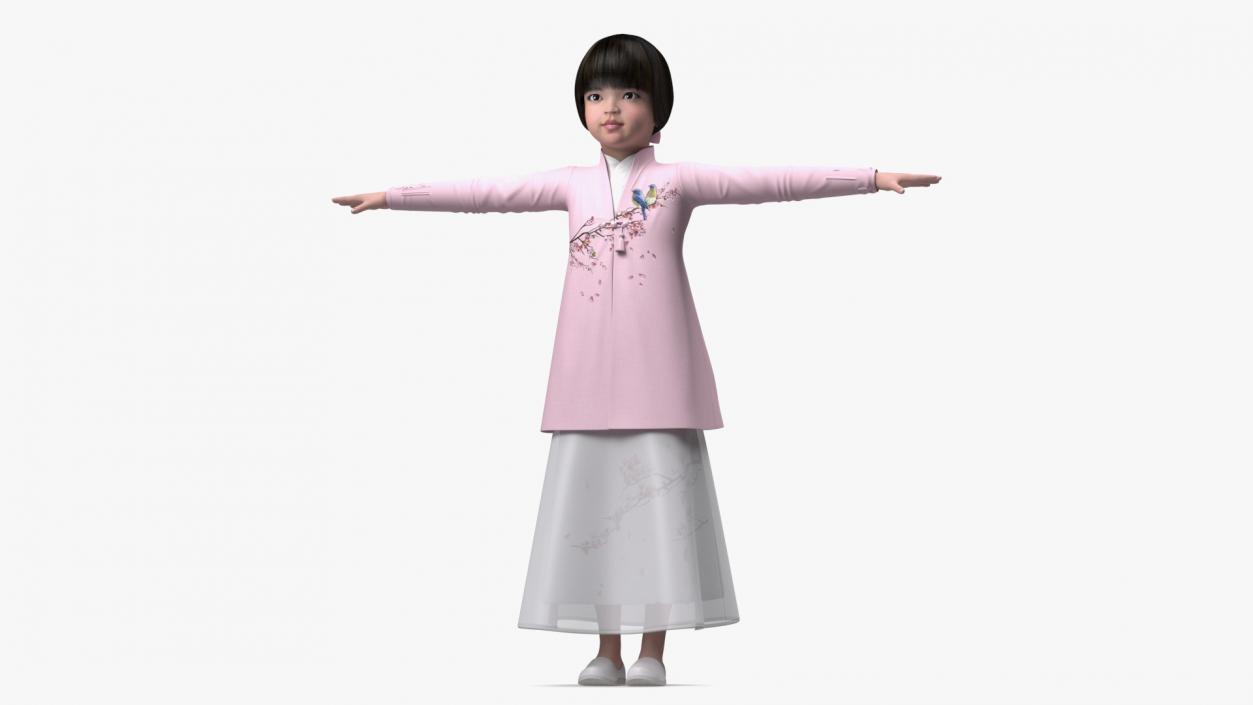 3D Child Girl from Asia in National Costume Rigged for Maya 2 model