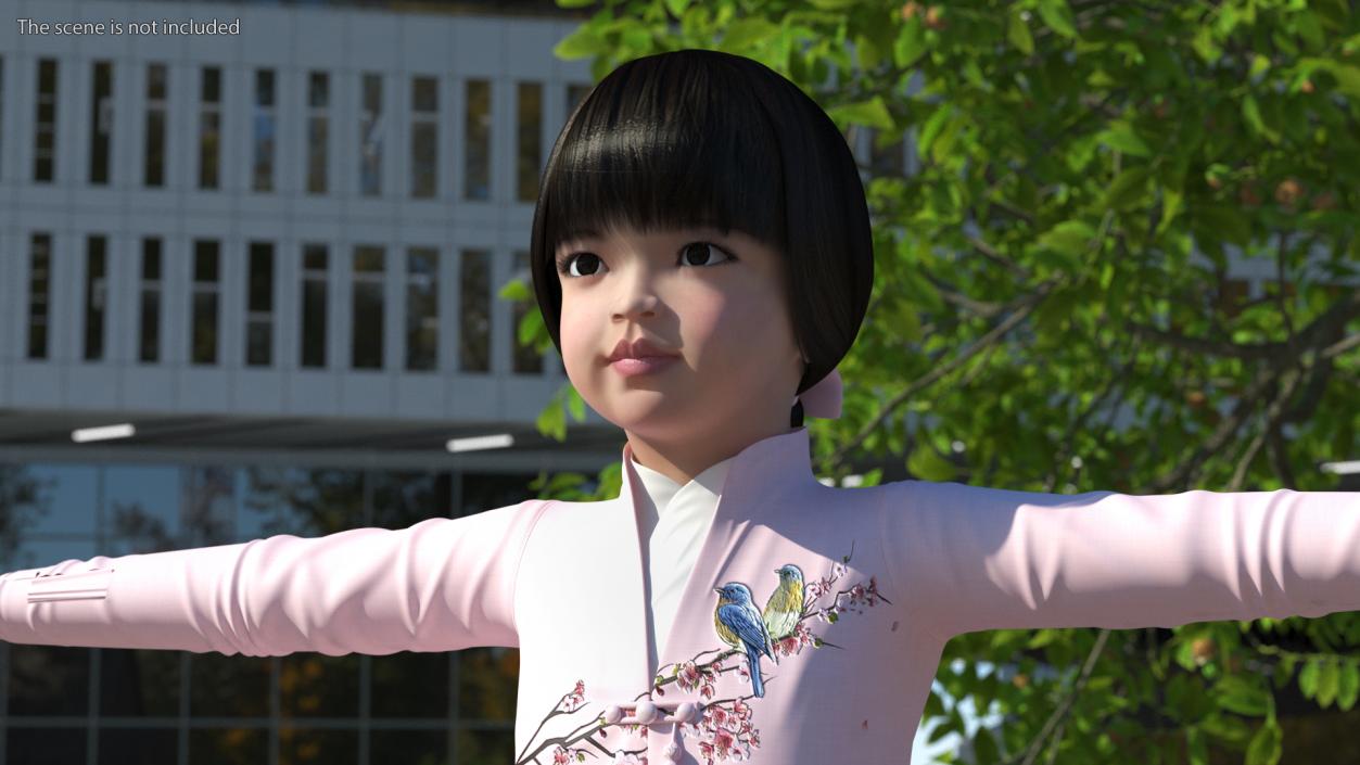 3D Child Girl from Asia in National Costume Rigged for Maya 2 model