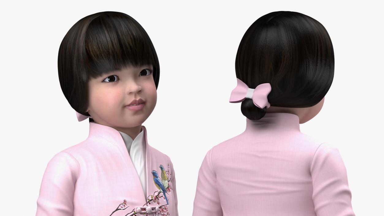 3D Child Girl from Asia in National Costume Rigged for Maya 2 model