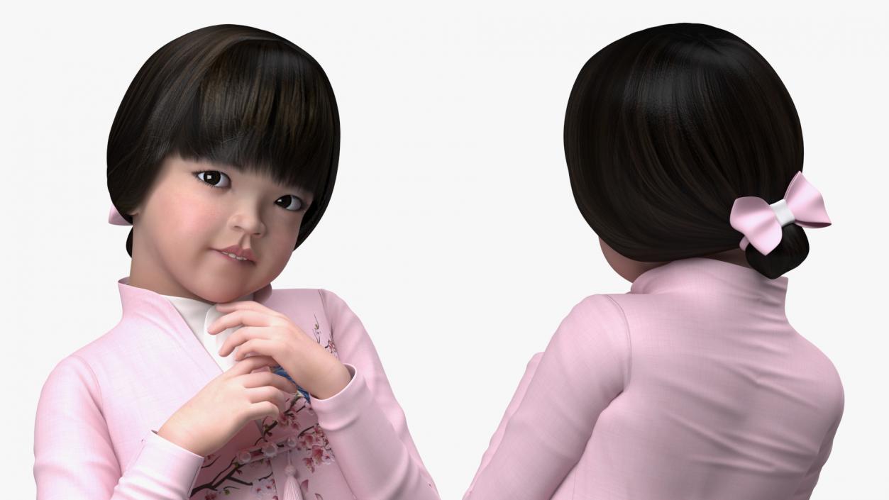 3D Child Girl from Asia in National Costume Rigged for Maya 2 model