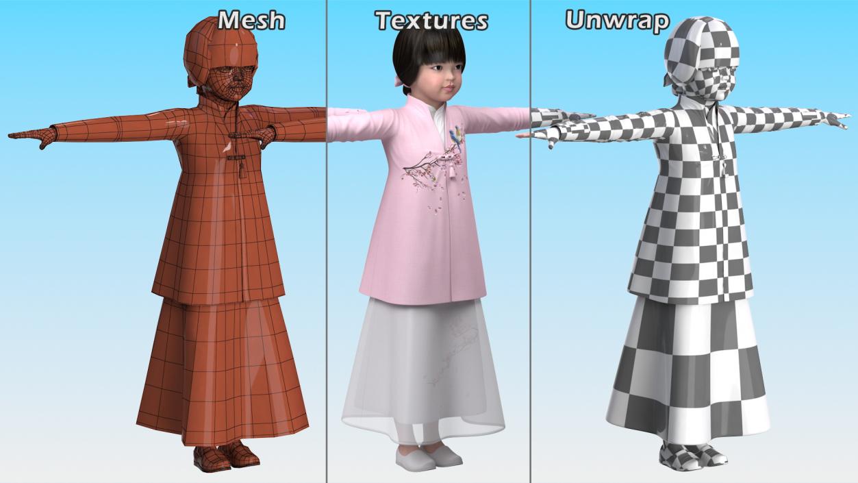 3D Child Girl from Asia in National Costume Rigged for Maya 2 model