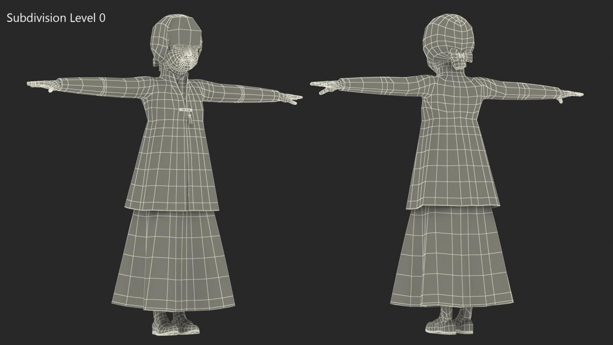 3D Child Girl from Asia in National Costume Rigged for Maya 2 model