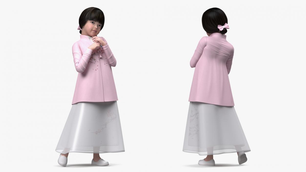 3D Child Girl from Asia in National Costume Rigged for Maya 2 model