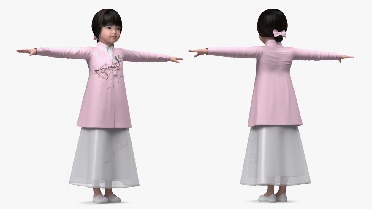 3D Child Girl from Asia in National Costume Rigged for Maya 2 model