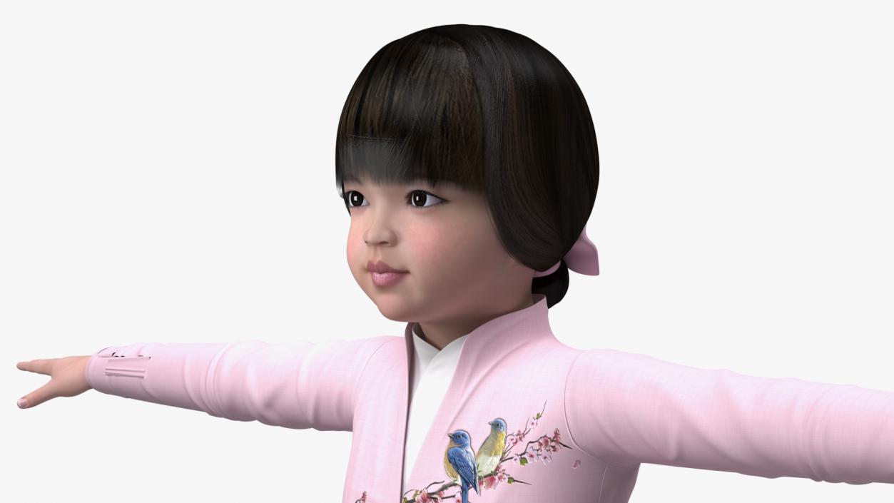 3D Child Girl from Asia in National Costume Rigged for Maya 2 model