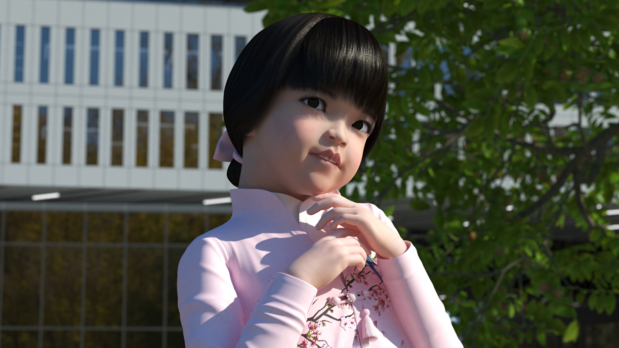 3D Child Girl from Asia in National Costume Rigged for Maya 2 model