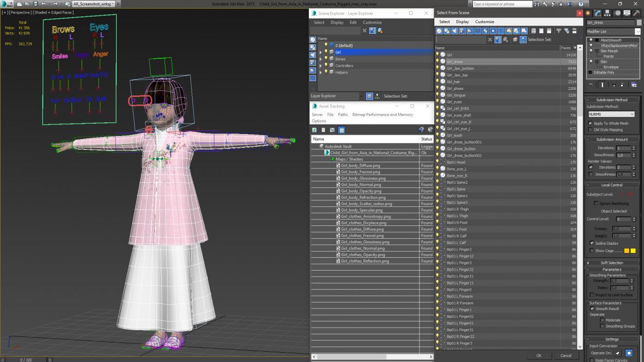 3D Child Girl from Asia in National Costume Rigged for Maya 2 model