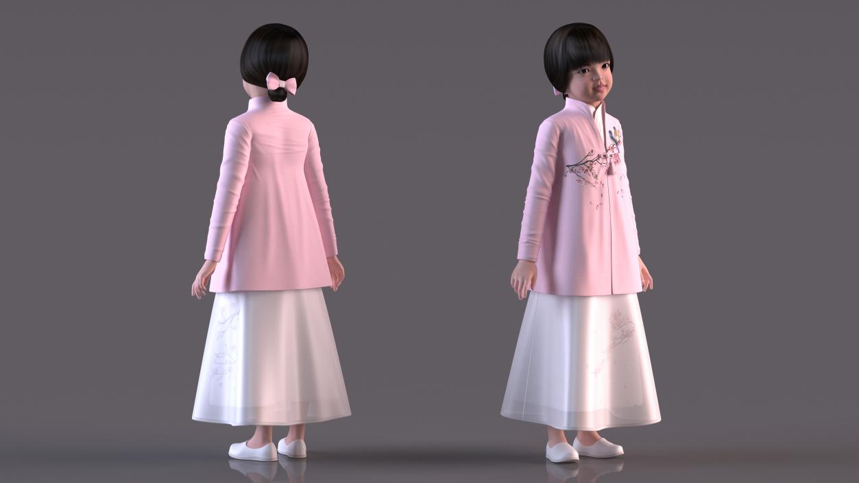 3D Child Girl from Asia in National Costume Rigged for Maya 2 model