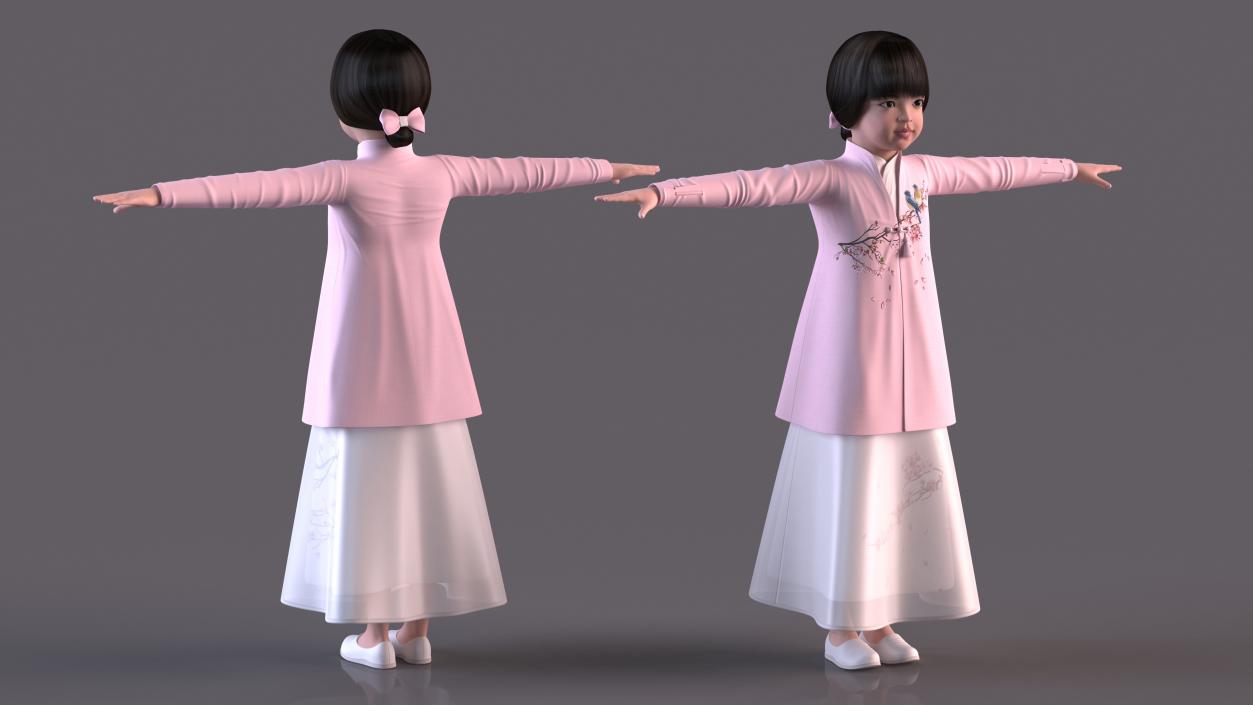 3D Child Girl from Asia in National Costume Rigged for Maya 2 model