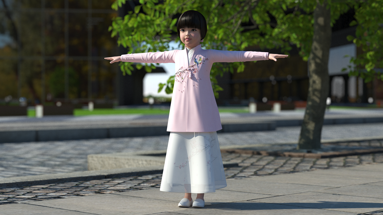 3D Child Girl from Asia in National Costume Rigged for Maya 2 model