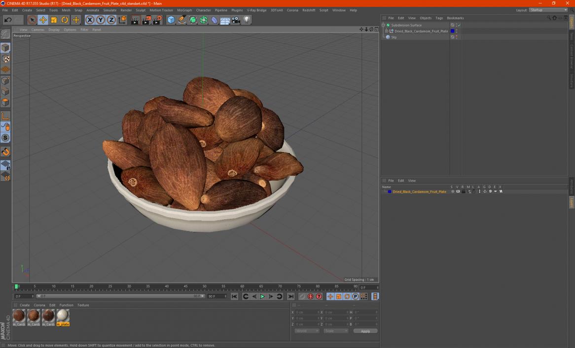 Dried Black Cardamom Fruit Plate 3D