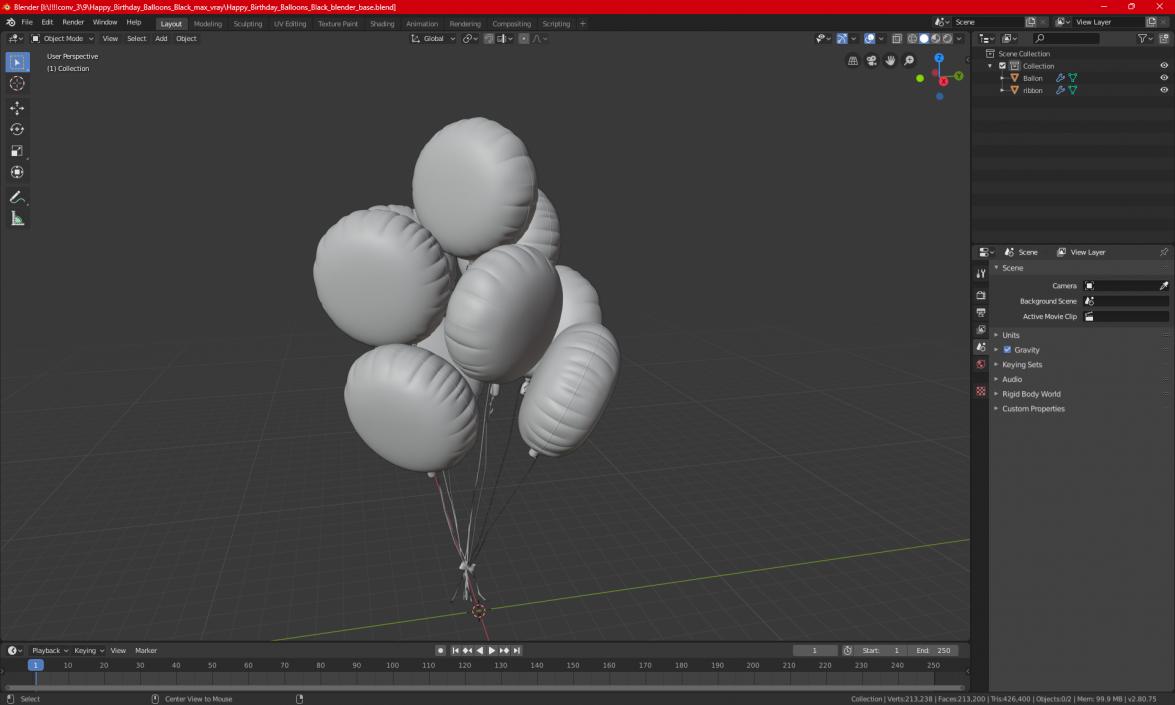 Happy Birthday Balloons Black 3D model