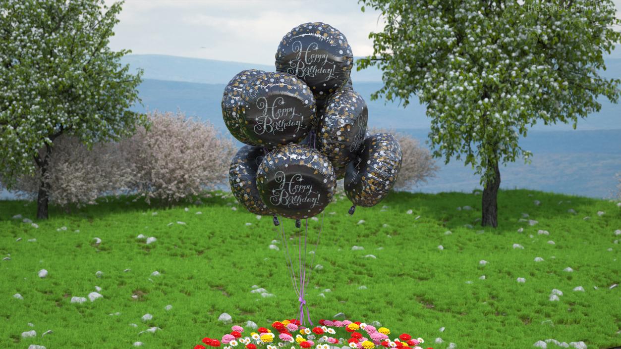 Happy Birthday Balloons Black 3D model