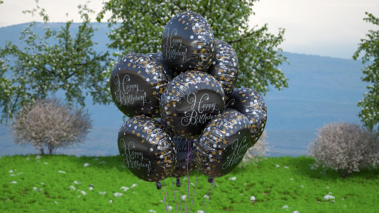 Happy Birthday Balloons Black 3D model