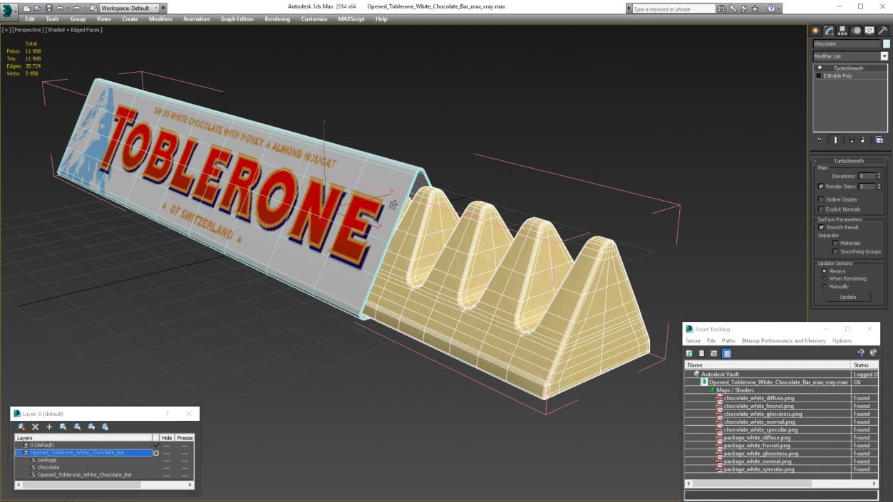 3D Opened Toblerone White Chocolate Bar