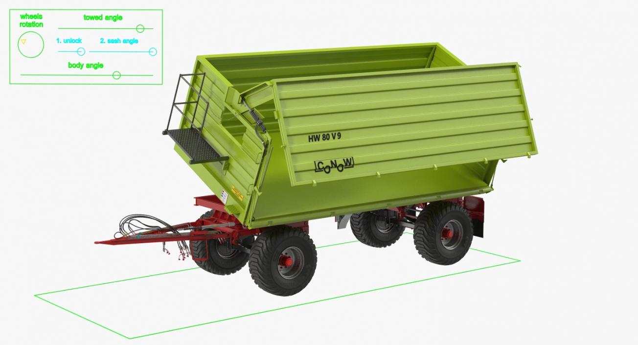 Conow HW-80 v9 Dump Trailer Rigged 3D model