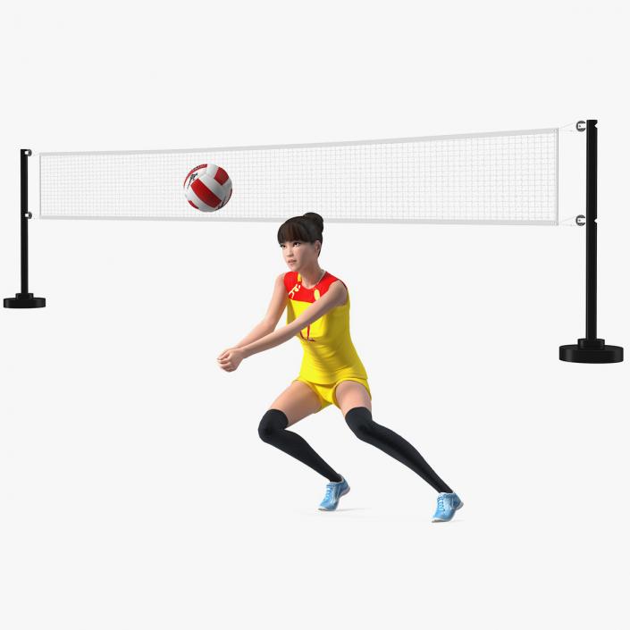 3D Chinese Woman Player with Volleyball Net Collection