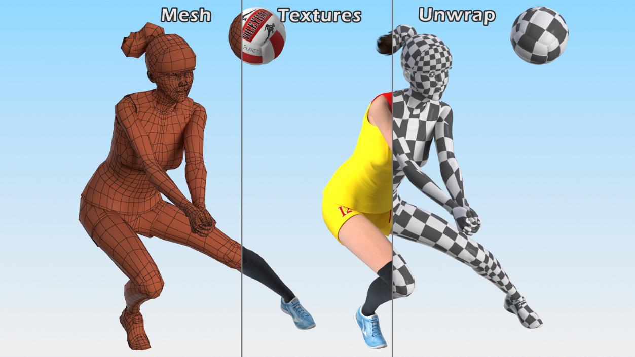 3D Chinese Woman Player with Volleyball Net Collection