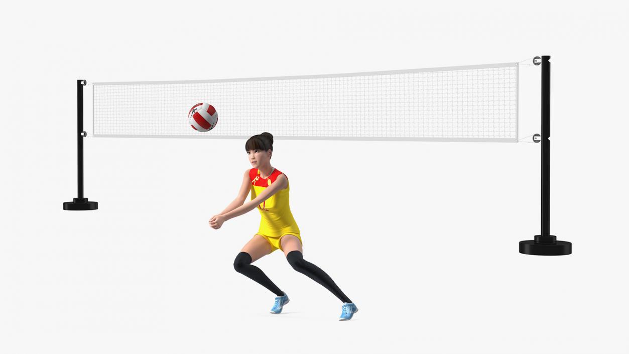 3D Chinese Woman Player with Volleyball Net Collection