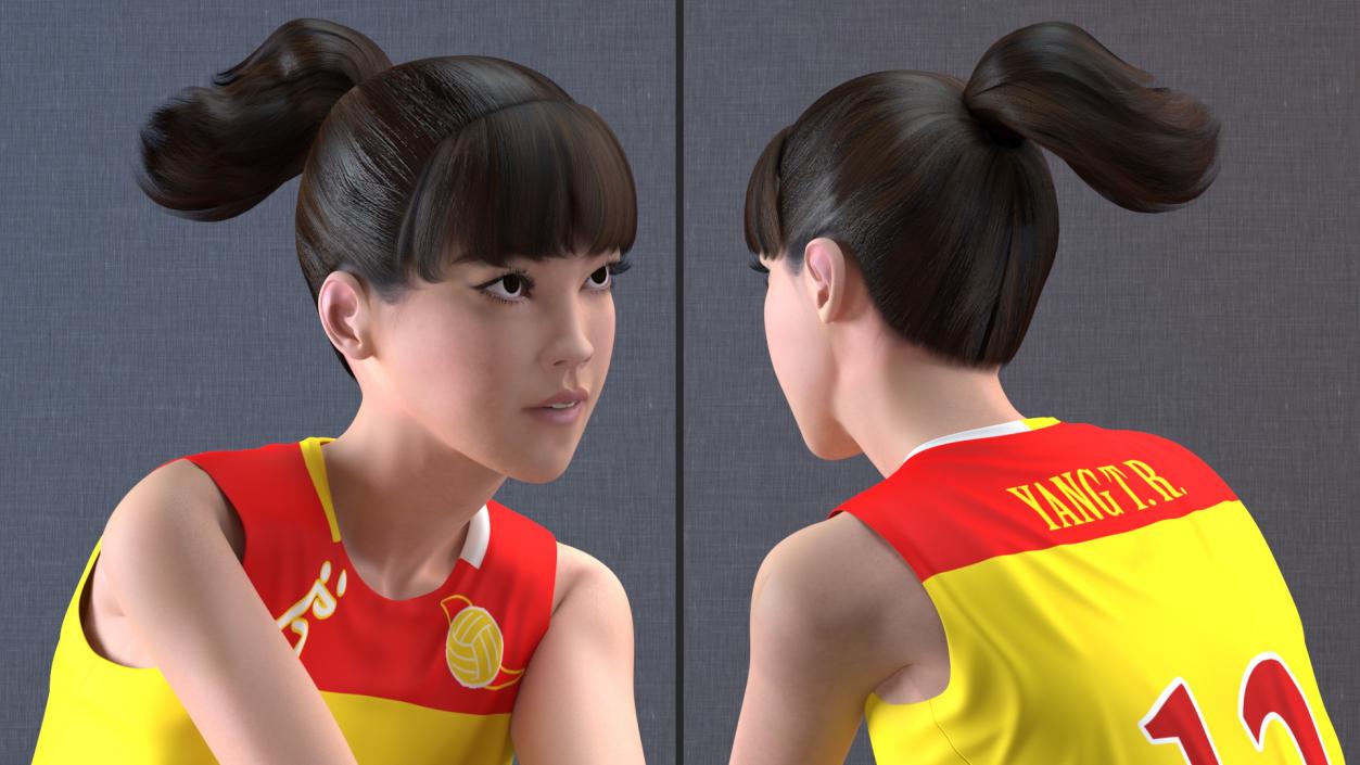 3D Chinese Woman Player with Volleyball Net Collection