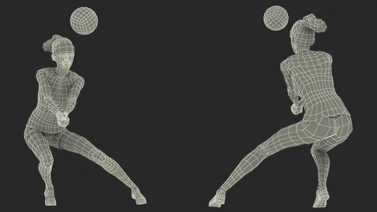 3D Chinese Woman Player with Volleyball Net Collection