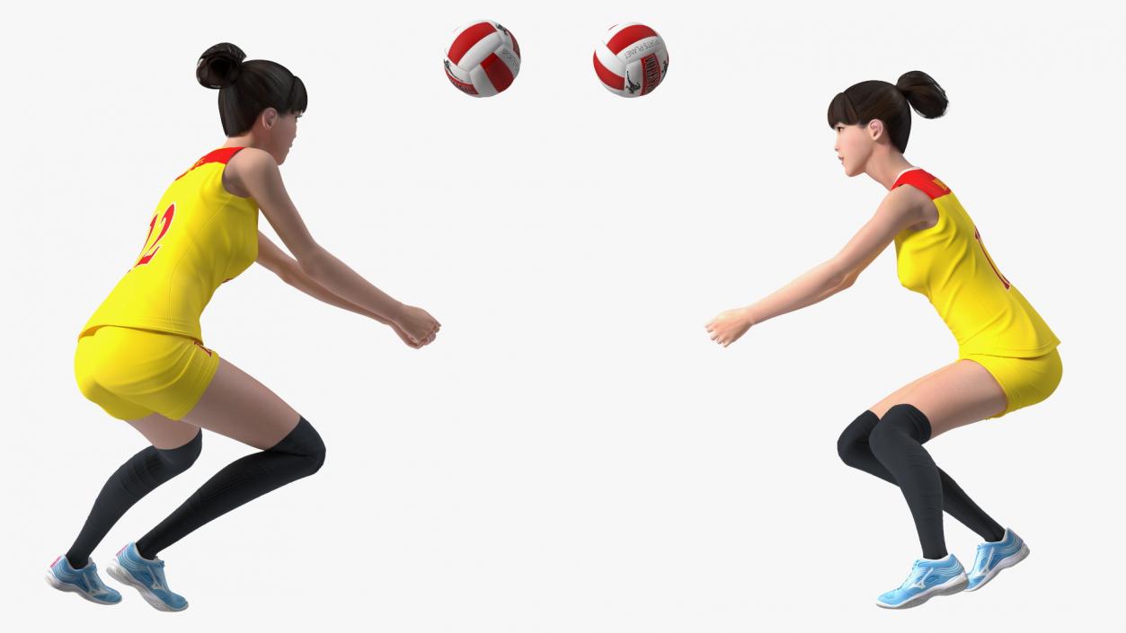 3D Chinese Woman Player with Volleyball Net Collection