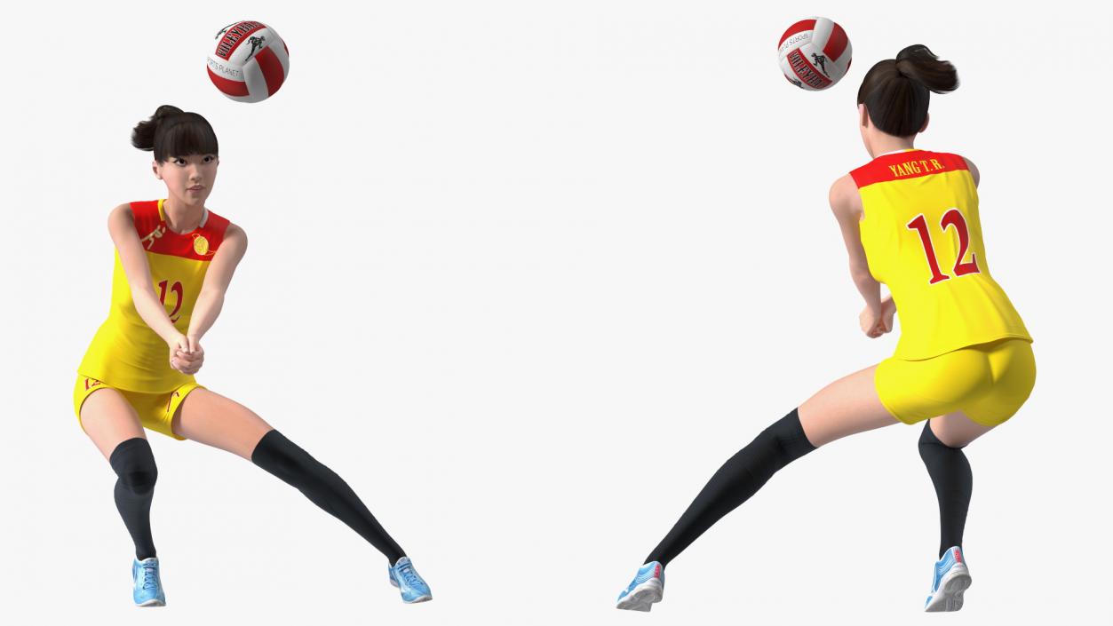 3D Chinese Woman Player with Volleyball Net Collection