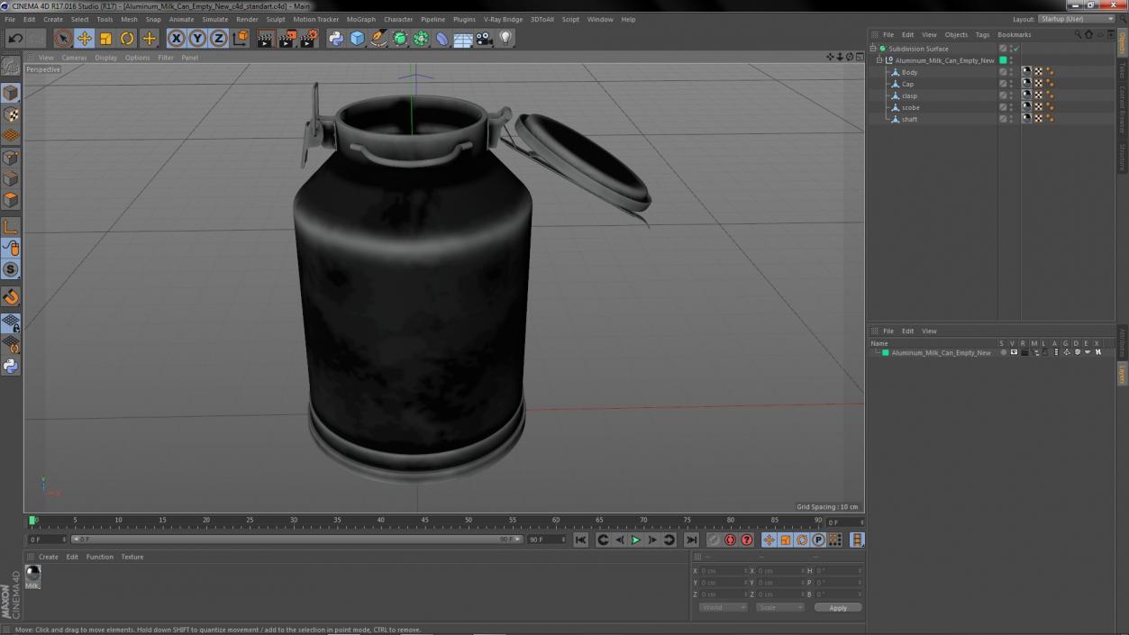 Aluminum Milk Can Empty New 3D