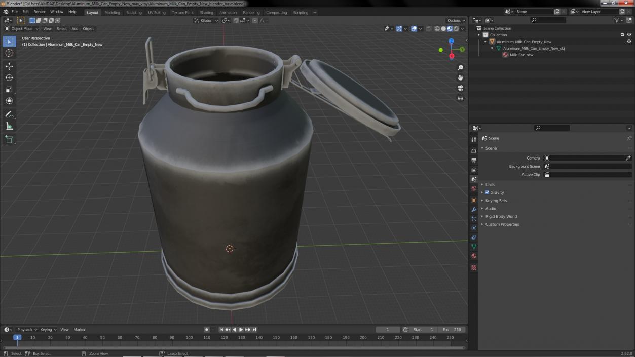 Aluminum Milk Can Empty New 3D