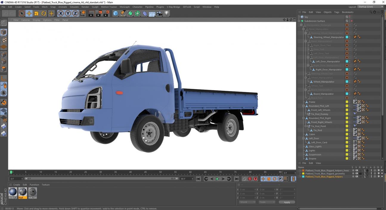 Flatbed Truck Blue Rigged for Cinema 4D 3D model