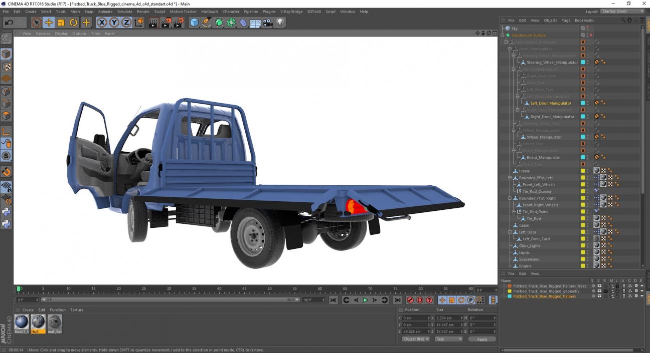 Flatbed Truck Blue Rigged for Cinema 4D 3D model