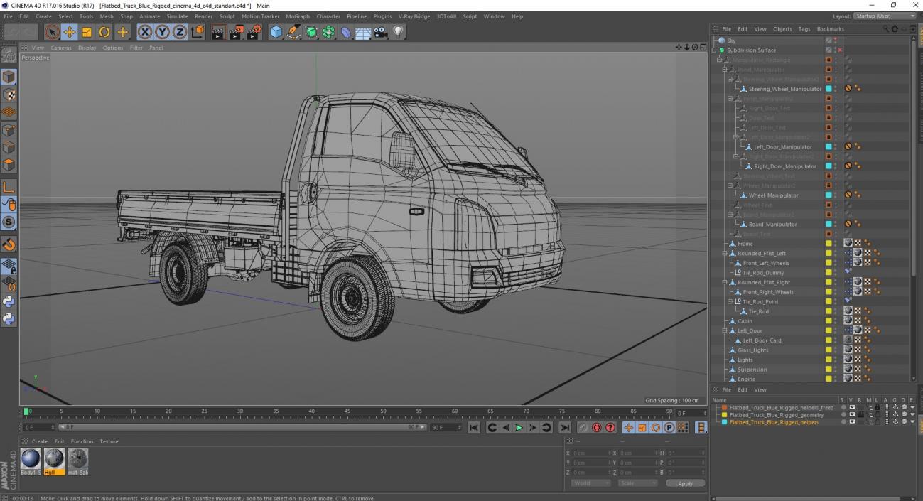 Flatbed Truck Blue Rigged for Cinema 4D 3D model