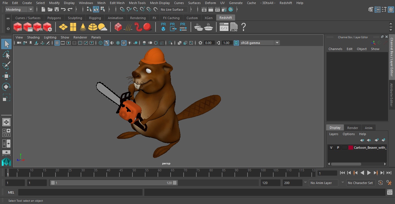 3D Cartoon Beaver with Chainsaw model