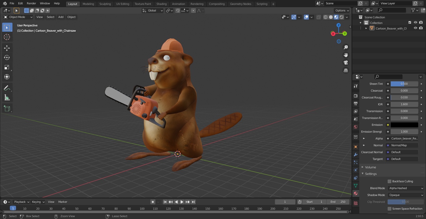 3D Cartoon Beaver with Chainsaw model