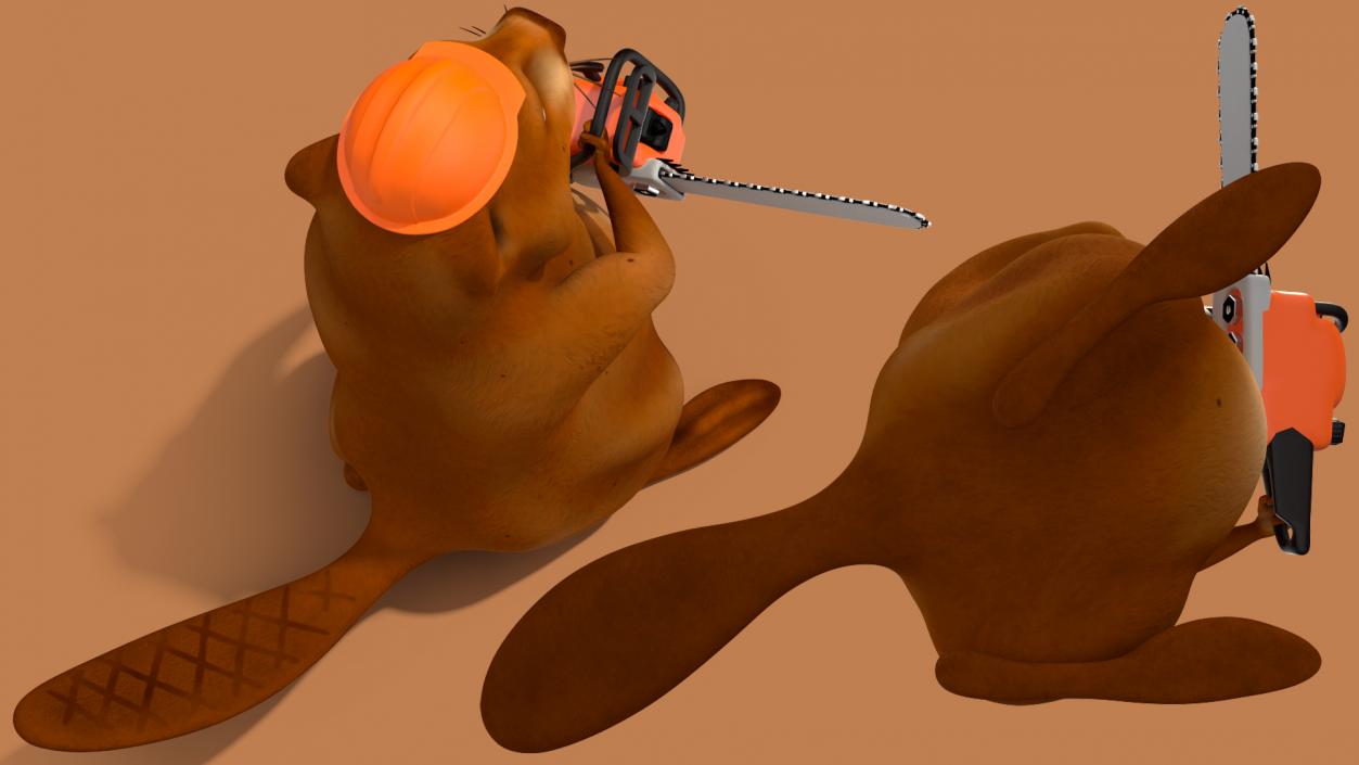 3D Cartoon Beaver with Chainsaw model